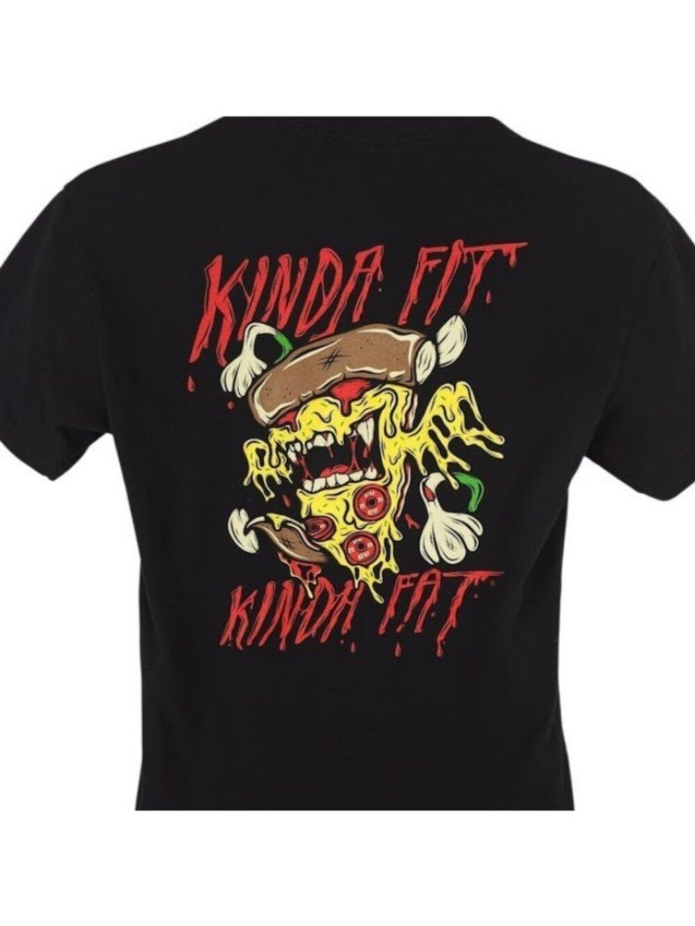 Kinda Fit Kinda Fat T Shirt Mens Size Small Black Pizza Workout Plates Gym